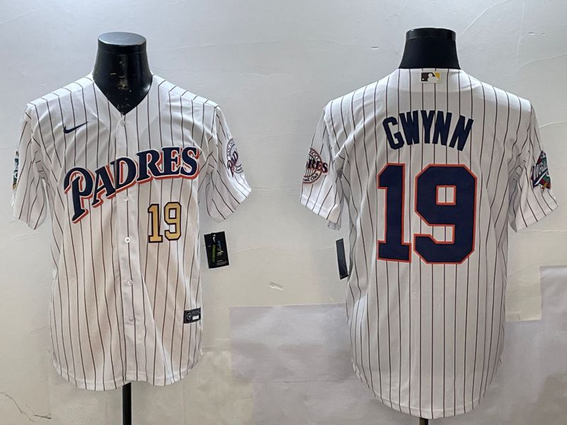 Men San Diego Padres #19 Gwynn White Stripe Throwback Game Nike 2025 MLB Jersey style 4268